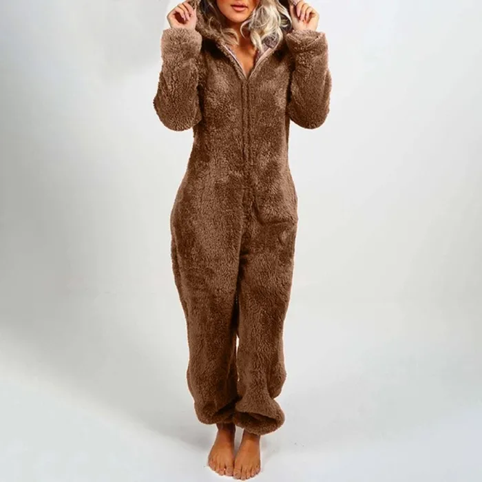 Plüschspielanzug mit Hoodie und Reißverschluss - Winterpyjama