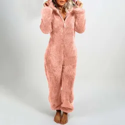 Women's romper with hoodie and zipper