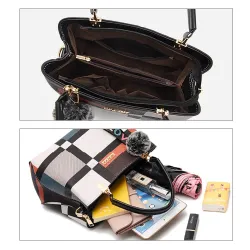 Sac en cuir vintage - bandoulière - porte-clés fourrure - grande capacité