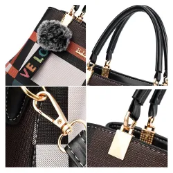 Sac en cuir vintage - bandoulière - porte-clés fourrure - grande capacité