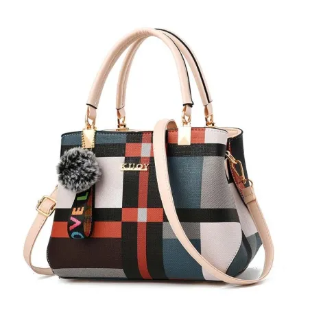 Sac en cuir vintage - bandoulière - porte-clés fourrure - grande capacité