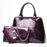 Lederhandtasche - Umhängetasche - kleine Geldbörse - Blumendruck - 3-teiliges Set