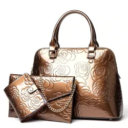 Læderhåndtaske - crossbody - lille pung - blomsterprint - 3 styks sæt