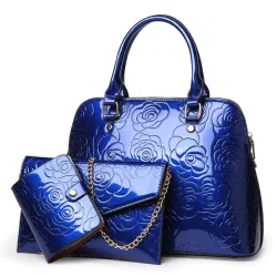 Skórzana torebka - crossbody - mała kopertówka - nadruk w kwiaty - komplet 3 sztukiZestawy