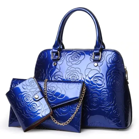 Læderhåndtaske - crossbody - lille pung - blomsterprint - 3 styks sæt