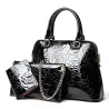 Lederhandtasche - Umhängetasche - kleine Geldbörse - Blumendruck - 3-teiliges Set
