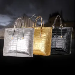 Leather bag - crossbody - small clutch - crocodile skin design - 3 pieces set