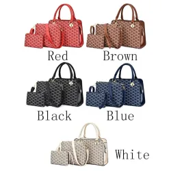 Leather handbag - crossbody - small clutch bag - geometric design - 3 pieces set