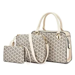 Lederhandtasche - Umhängetasche - kleine Clutch - geometrisches Design - 3-teiliges Set