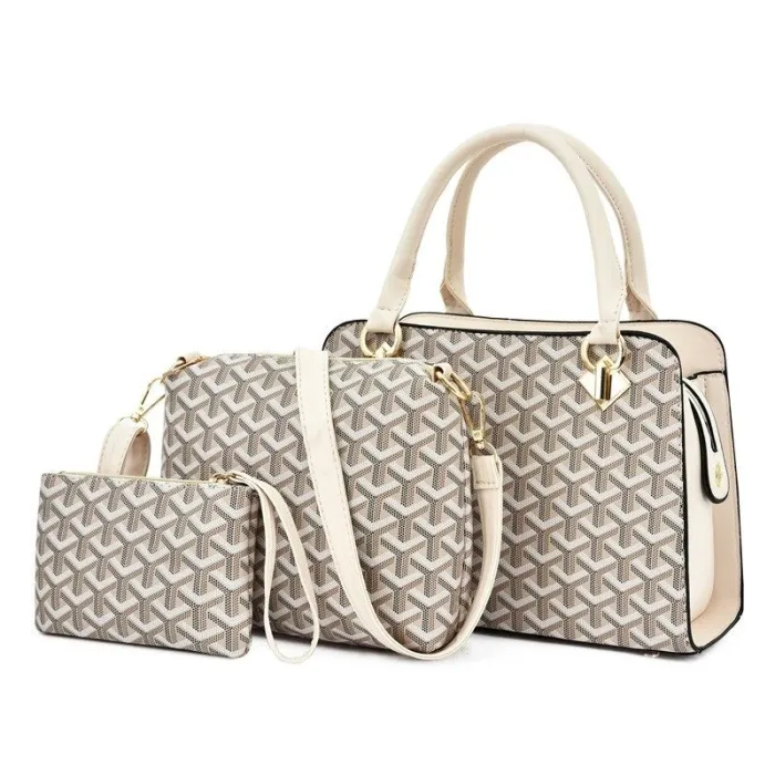 Lederhandtasche - Umhängetasche - kleine Clutch - geometrisches Design - 3-teiliges Set