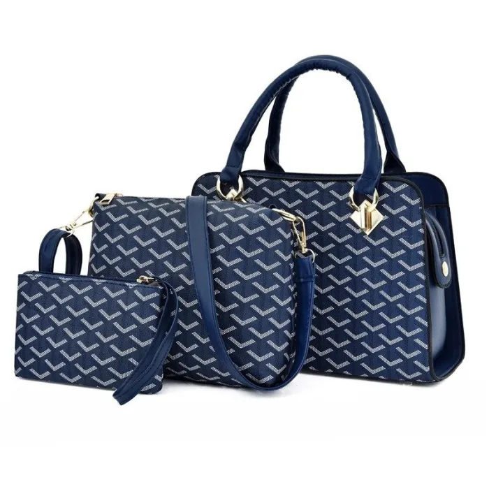 Lederhandtasche - Umhängetasche - kleine Clutch - geometrisches Design - 3-teiliges Set