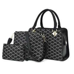 Lederhandtasche - Umhängetasche - kleine Clutch - geometrisches Design - 3-teiliges Set