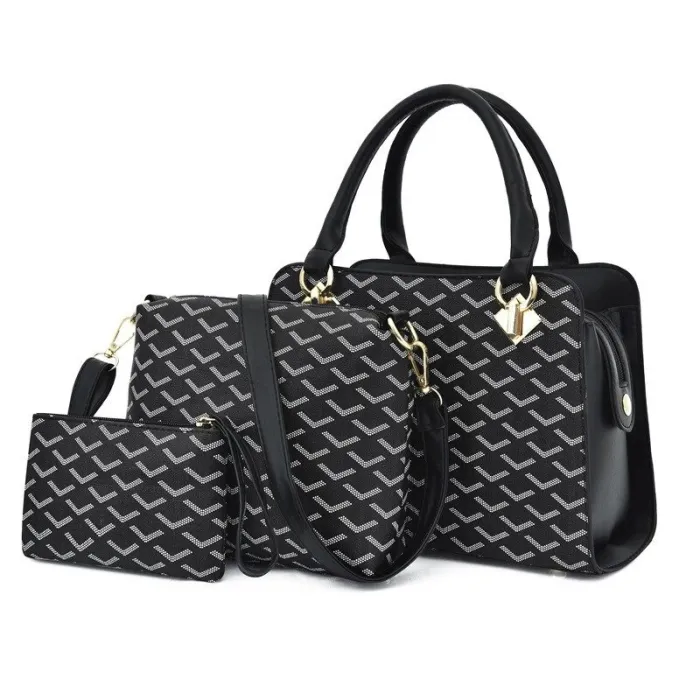 Lederhandtasche - Umhängetasche - kleine Clutch - geometrisches Design - 3-teiliges Set