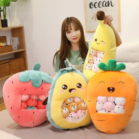 Fruit vegetable plush toy - with transparent pocket