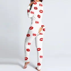 Sovedragt med knapper - pyjamas i ét stykke med funktionel klap bagpå
