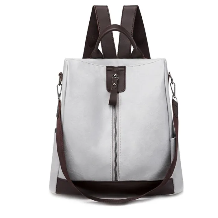 Retro Leder Rucksack / Umhängetasche mit Reißverschlüssen