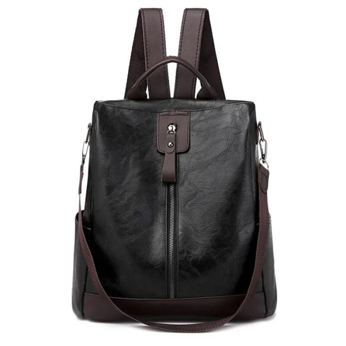 Retro Leder Rucksack / Umhängetasche mit Reißverschlüssen