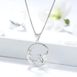 Fairy siddende på månen vedhæng - halskæde - 925 sterling sølv