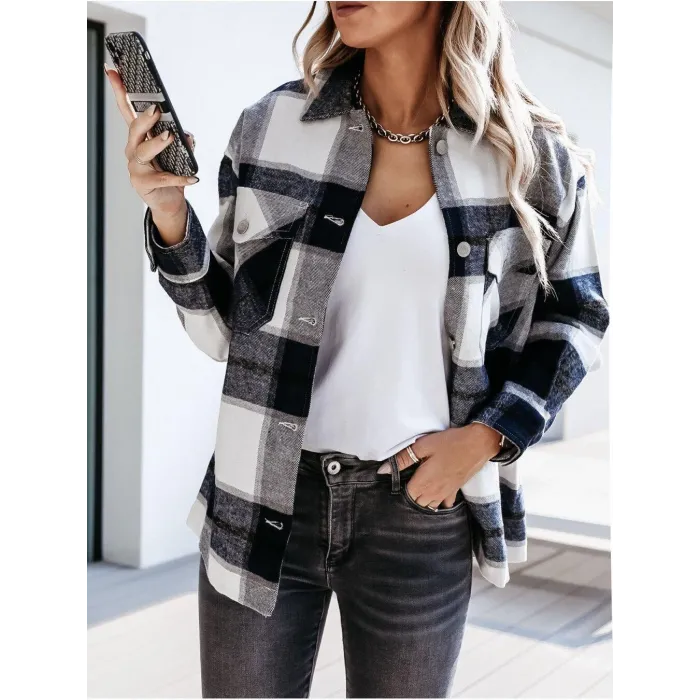 Vintage plaid skjorte med lange ærmer og knapper - jakke