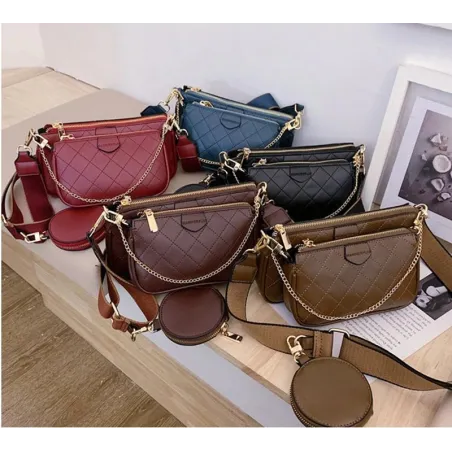 Lederhandtasche - Umhängetasche - kleine Clutch - abnehmbares Design - 3-teiliges Set