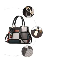 Sac en cuir vintage - bandoulière - porte-clés fourrure - grande capacité