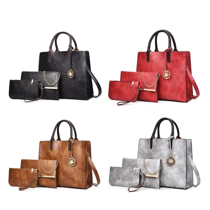 Modieuze leren handtas - crossbody - kleine clutch - henneplogo - set van 3Sets