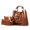 Ladies leather handbag set - with messenger bag and purse - 3pcs/set
