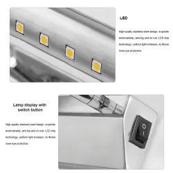 3W - 5W - 7W - LED väggljus - rostfritt stål lampa med switch - 25 cm - 40 cm - 55 cm