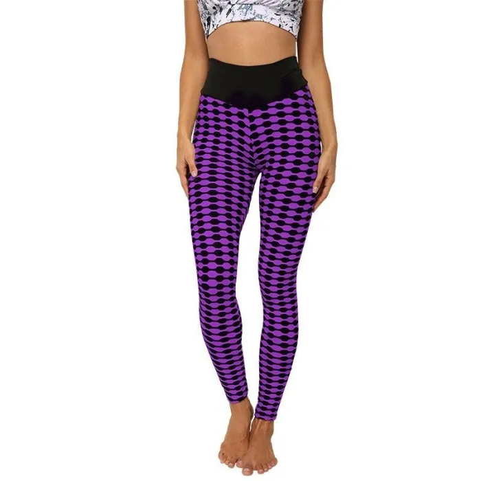 Dehnbare lange Leggings - Abnehmen - mit Gitterdruck - Fitness - Yoga