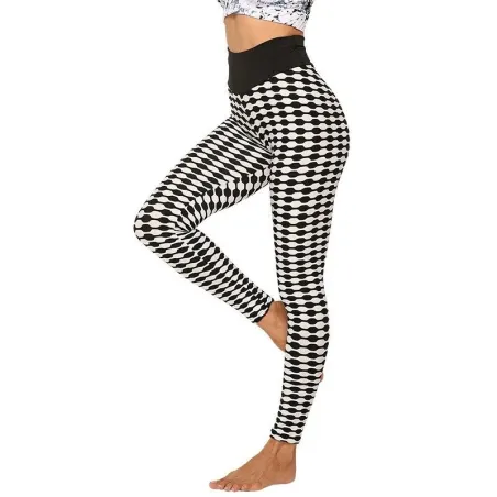 Elastyczne długie legginsy - wyszczuplające - z nadrukiem w kratkę - fitness - jogaFitness