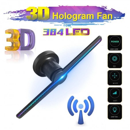 384 LED - 3D-Lüfter - 2 Arme - Hologrammprojektor - Werbedisplay - HiFi - Fernbedienung
