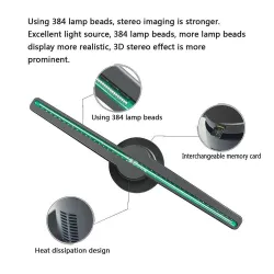 384 LED - 3D-Lüfter - 2 Arme - Hologrammprojektor - Werbedisplay - HiFi - Fernbedienung
