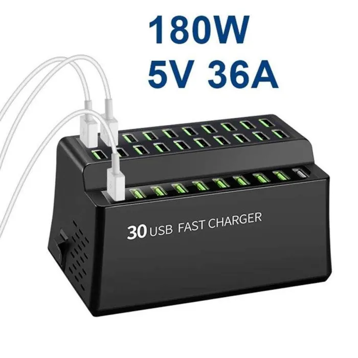 180W 36A - charge rapide - Chargeur USB intelligent avec 30 ports USB - pour iPhone - Samsung