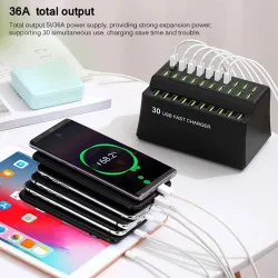Cargadores180W 36A - carga rápida - Cargador inteligente USB con 30 puertos USB - para iPhone - Samsung