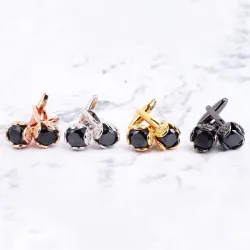 Luxurious cufflinks with black crystal - 2 pieces