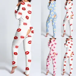 Sovedragt med knapper - pyjamas i ét stykke med funktionel klap bagpå