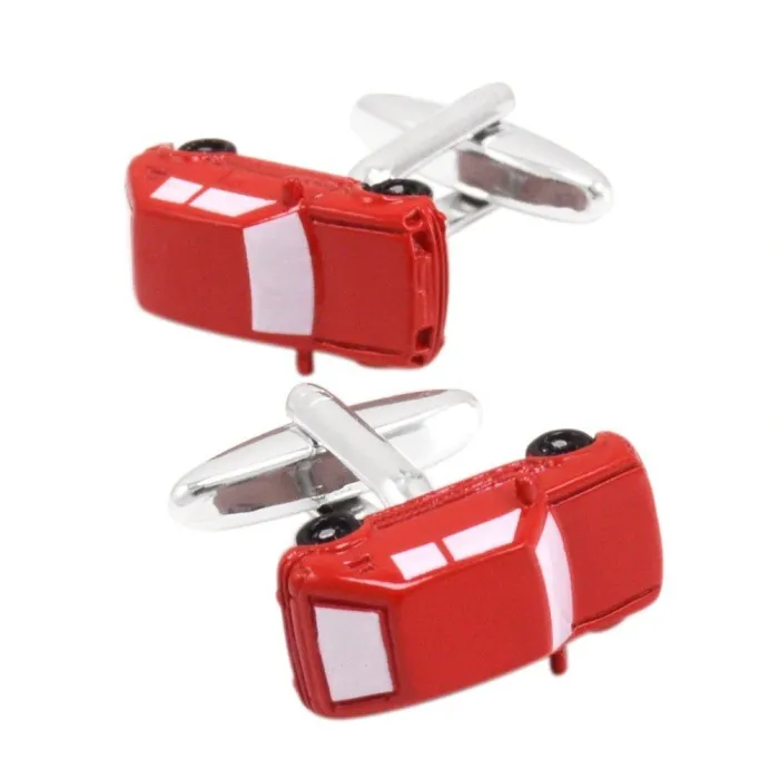 Enamel red car - cufflinks - 2 pieces