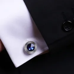 Round blue crystal cufflinks - 2 pieces