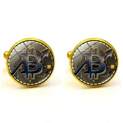 Crypto-monnaie - boutons de manchette ronds - 2 pièces