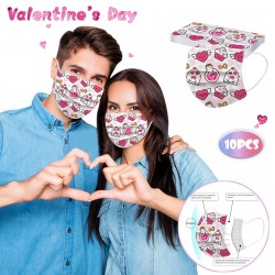 Ansigts-/mundbeskyttelsesmaske - engangs - 3 lag - Valentinsdag - 10 stk.