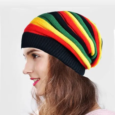 Gebreide kleurrijke muts - reggaestijlPetten & Hoeden