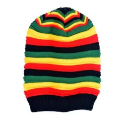 Strikket farverig hue - reggae stil