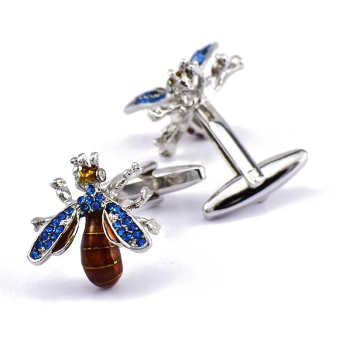 Boutons de manchette abeille en cristal bleu - 2 pièces
