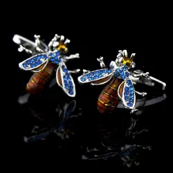 Blue crystal bee cufflinks - 2 pieces