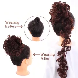 Chouchou élastique - cheveux synthétiques bouclés - chignon - queue de cheval - extension de cheveux