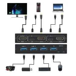 Splitter switch KVM 4K - HDMI - USB - monitor condiviso - con 2 porte