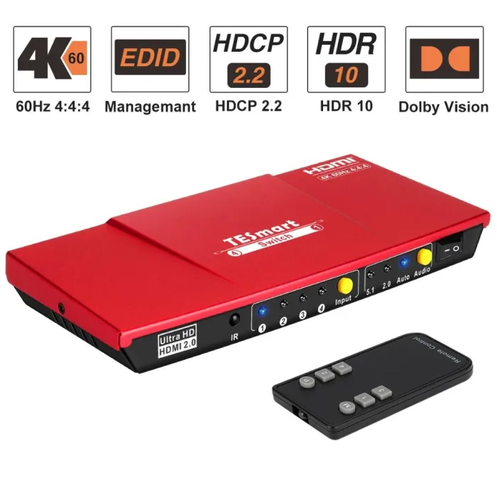 HDMI switch - 4 in 1 out - with S/PDIF & L/R audio output - HDTV 4K 60Hz 4:4:4 - IR remote control