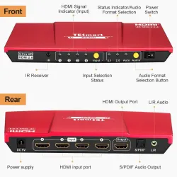 Przełącznik HDMI - wyjście 4 w 1 - z wyjściem audio S / PDIF i L / R - HDTV 4K 60 Hz 4: 4: 4 - pilot na podczerwieńPrzełączni...