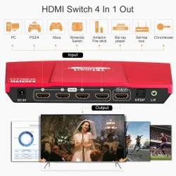 HDMI switch - 4 In 1 out - S/PDIF - L/R audio output - 4K@60Hz - with remote control