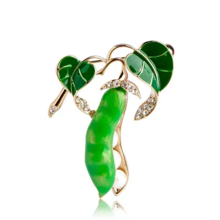 Enamel green pea brooches